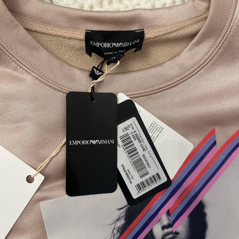 Emporio Armani Pink Logo Cotton Blend Sweatshirt Top New